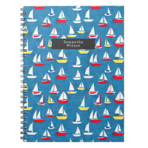 Sailboats Pattern Preppy Blue Notebook