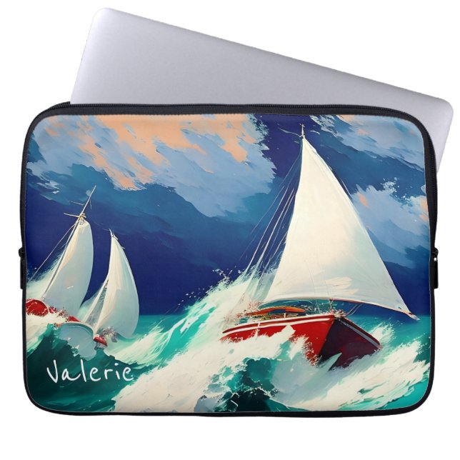 Sailboats Racing in Heavy Seas Laptop Sleeve (Front)