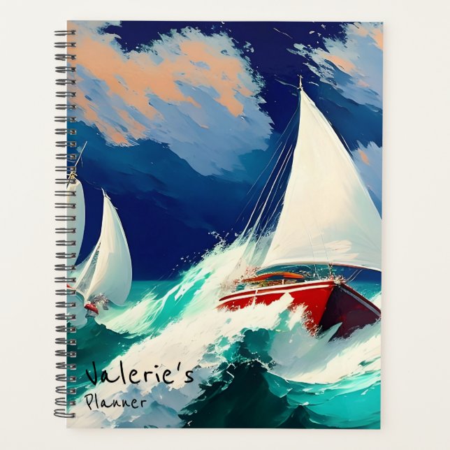 Sailboats Racing in Heavy Seas Planner (Front)
