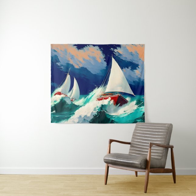Sailboats Racing in Heavy Seas Tapestry (In Situ (Horizontal))