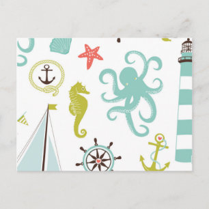 Sailboats & Sea Life Pattern Postcard