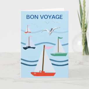 Sailboats, seagulls, ocean waves card