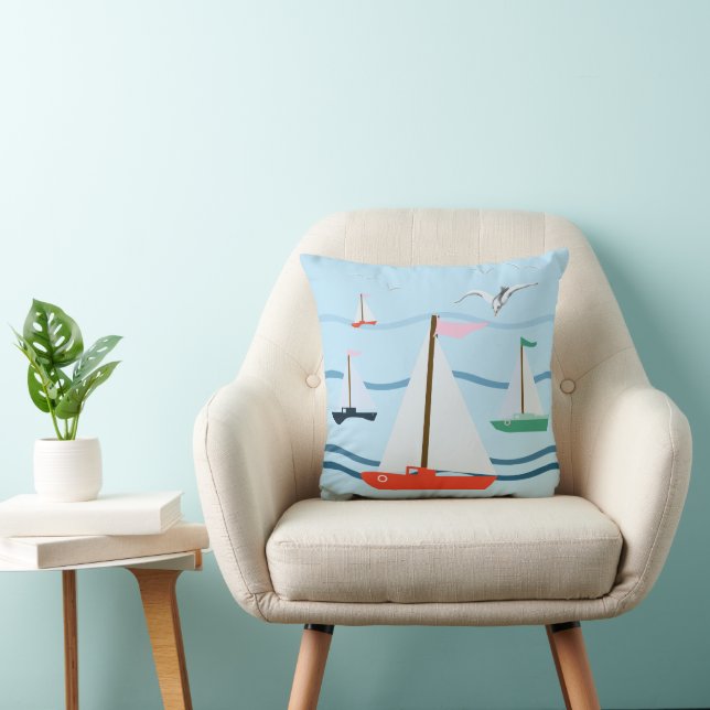 Sailboats, seagulls, ocean waves cushion (Chair)