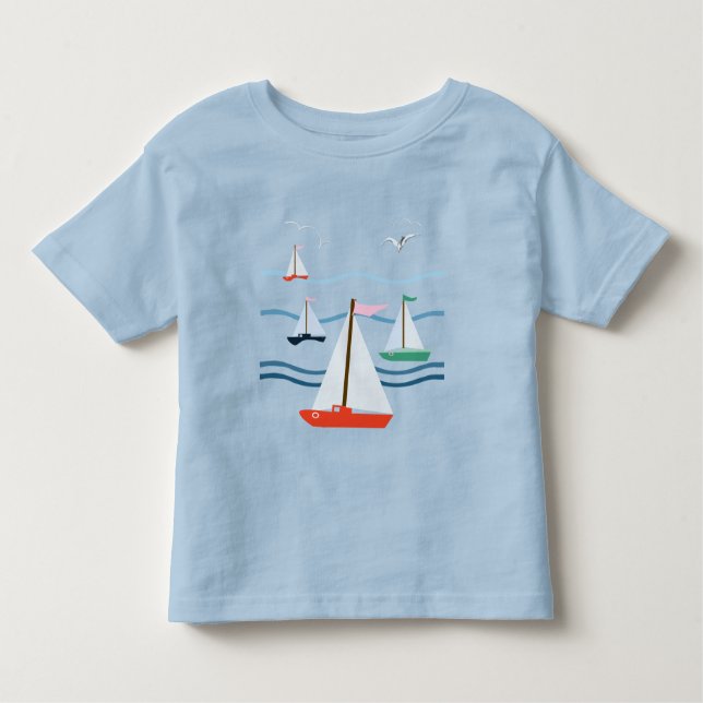 Sailboats, seagulls, ocean waves toddler T-Shirt (Front)
