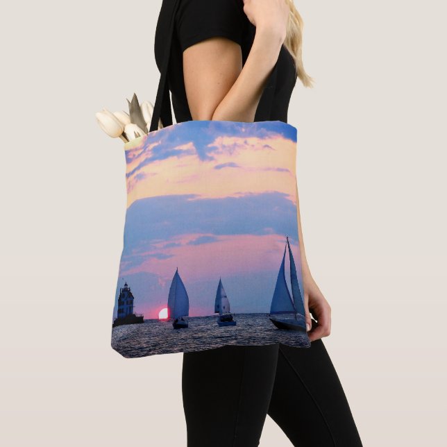 Sailboats Sunset Tote Bag (Close Up)
