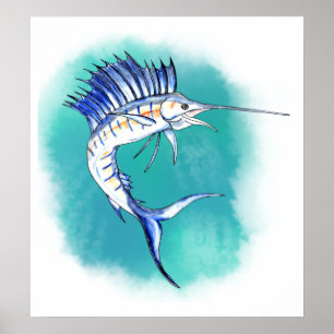 Sailfish in Watercolor Poster