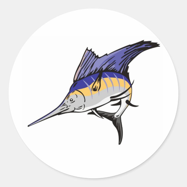 sailfish jumping front view isolated on white classic round sticker (Front)