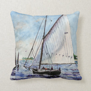 Sailing Along Fine Art Sailboats Watercolor Cushion