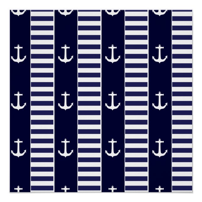 Sailing anchor and stripes pattern poster (Front)