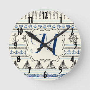Sailing Anchor Nautica Monogram Initial Wall Clock