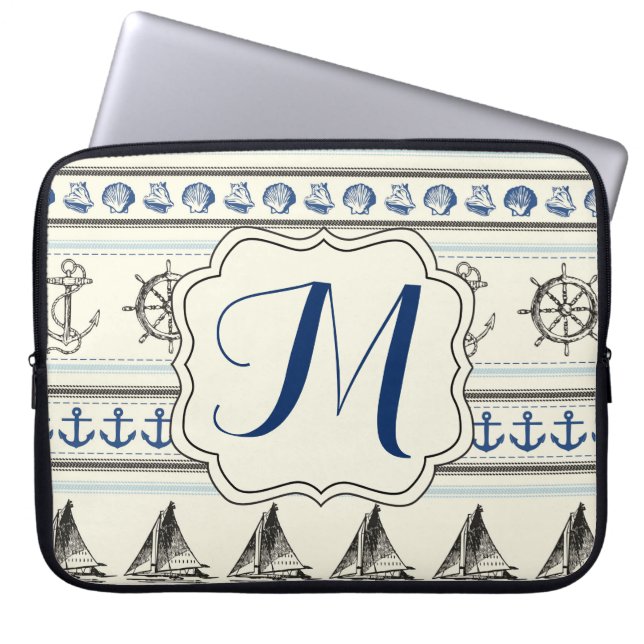 Sailing Anchor Nautical Monogram 15" Laptop Case (Front)