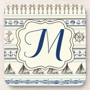 Sailing Anchor Nautical Rop Monogram Drink Coaster