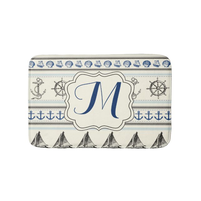 Sailing Anchor Nautical Rope Knot Pattern Bath Mat (Front)