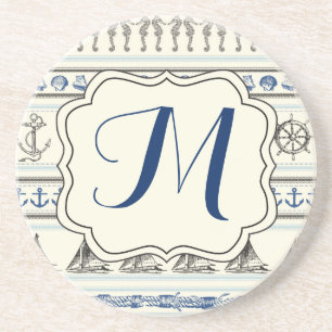 Sailing Anchor Nautical Rope Knot Pattern Coaster