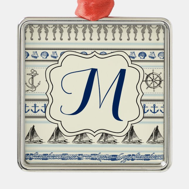 Sailing Anchor Nautical Rope Monogram Ornament (Front)