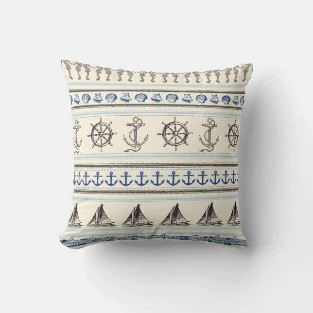 Sailing Anchor Nautical Rope Throw Couch Pillow (Front)