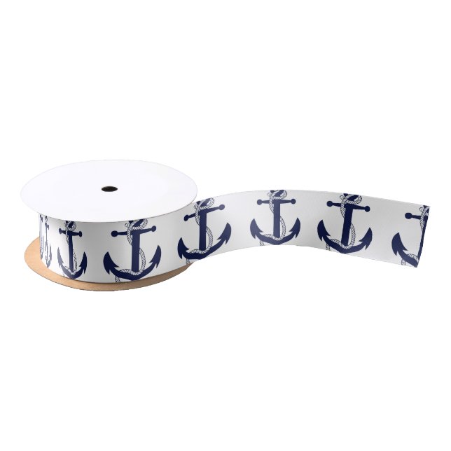 Sailing Anchor Navy Satin Ribbon (Spool)
