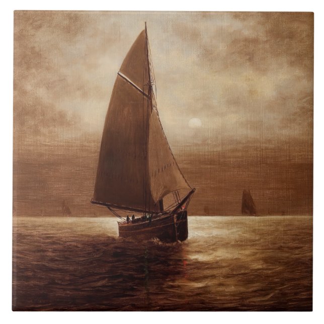 Sailing at Night (circa 1900) Elbridge Wesley Webb Ceramic Tile (Front)