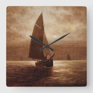 Sailing at Night (circa 1900) Elbridge Wesley Webb Square Wall Clock