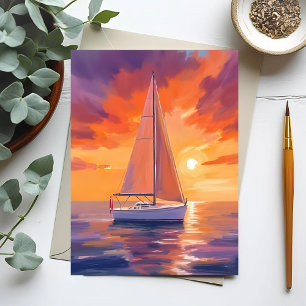 Sailing at Sunset   Coastal Ocean Painting Postcard