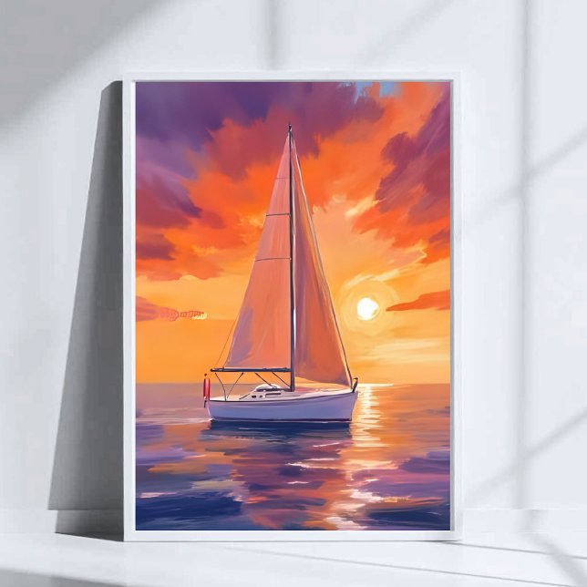 Sailing at Sunset | Coastal Ocean Painting Poster (Creator Uploaded)