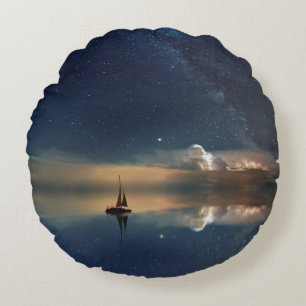 Sailing Away to the Clouds Round Cushion