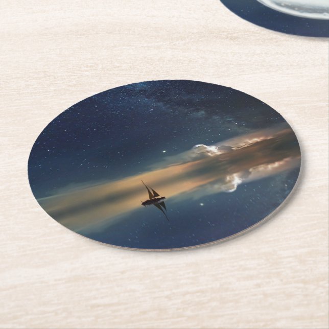 Sailing Away to the Clouds  Round Paper Coaster (Angled)