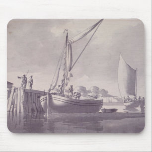 Sailing Barges Approaching a Wharf Mouse Pad