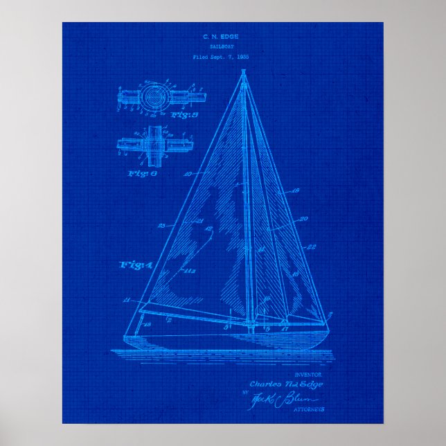 Sailing Blueprint no. 5 Nautical Themed Gift Poster (Front)