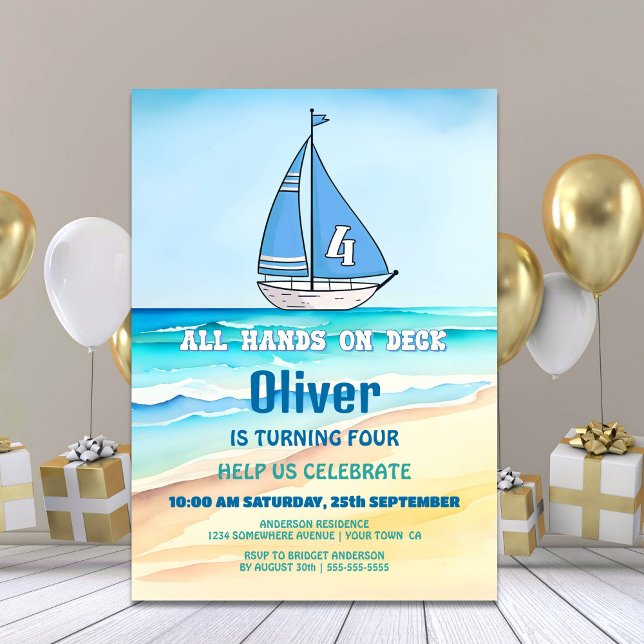 Sailing Boat 4th Birthday Party Invitation (Creator Uploaded)