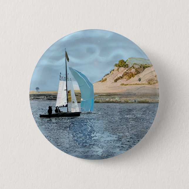 SAILING BOAT 6 CM ROUND BADGE (Front)