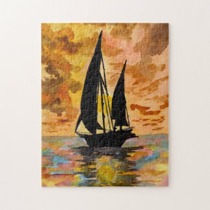 Sailing Boat and Ocean Sunset Jigsaw Puzzle