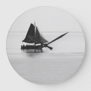 Sailing boat black and white peaceful photo large clock