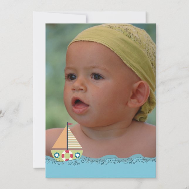 Sailing Boat Boys Birthday Party Photo Invite (Front)