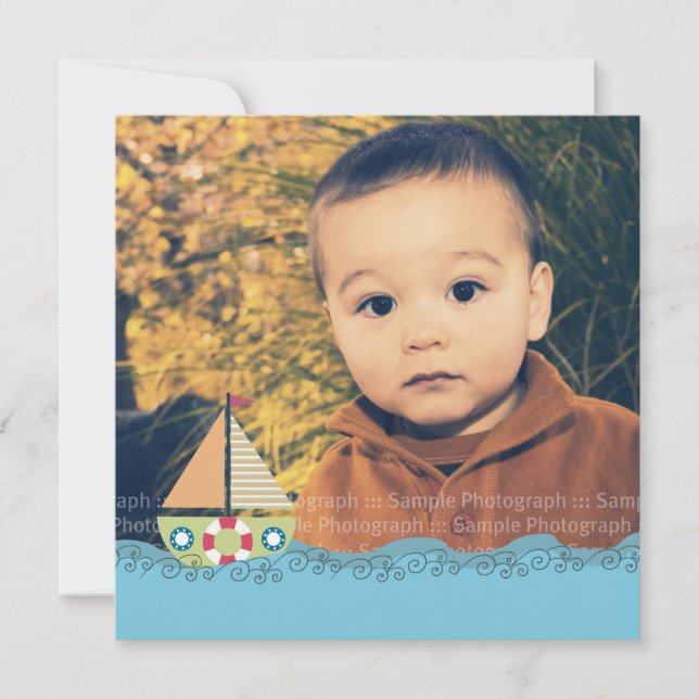 Sailing Boat Boys Birthday Party Photo Invite (Front)