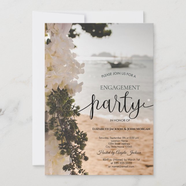 Sailing Boat Flowers Beach Engagement  Invitation (Front)