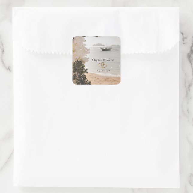 Sailing Boat Flowers Beach Square Sticker (Bag)
