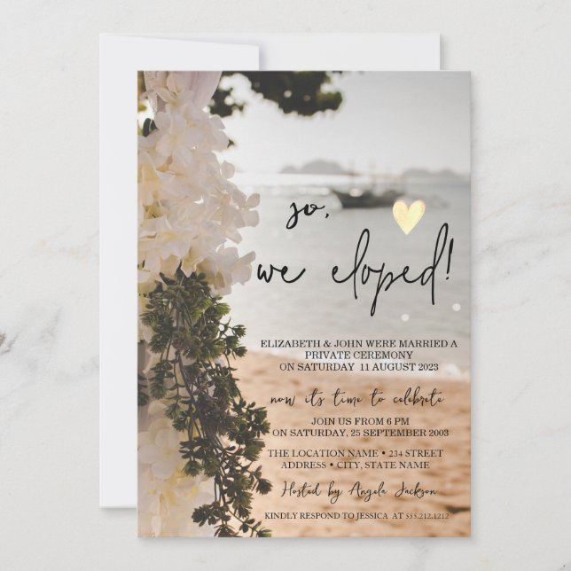 Sailing Boat Flowers Beach Wedding Elopement   Invitation (Front)