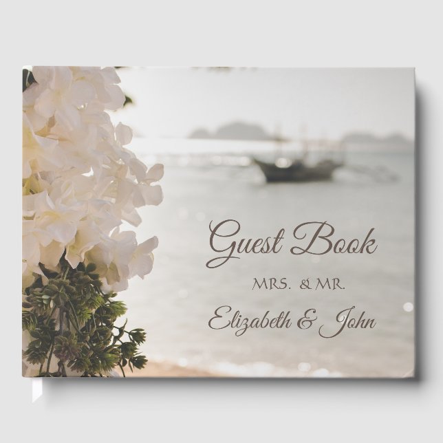 Sailing Boat Flowers Beach Wedding Guest Book (Front)