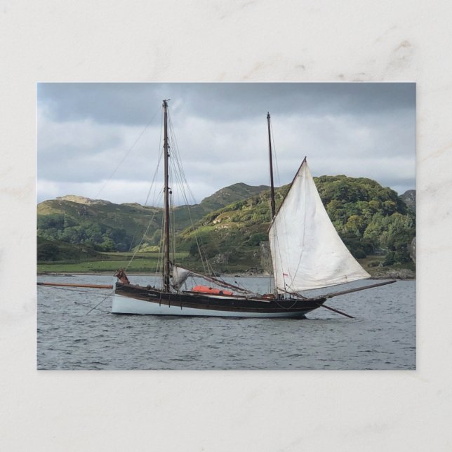 Sailing Boat in Loch Crinan, Scotland Holiday Postcard (Front)