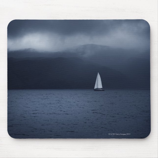 Sailing boat in stormy weather in Scottish Mouse Pad (Front)