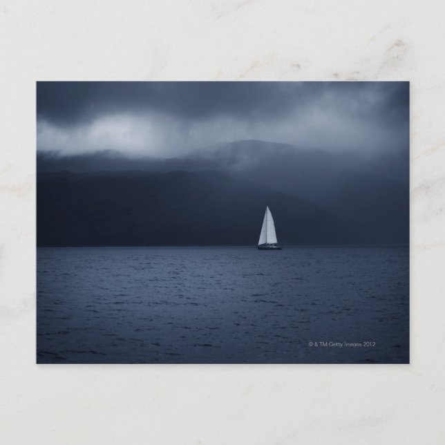 Sailing boat in stormy weather in Scottish Postcard (Front)