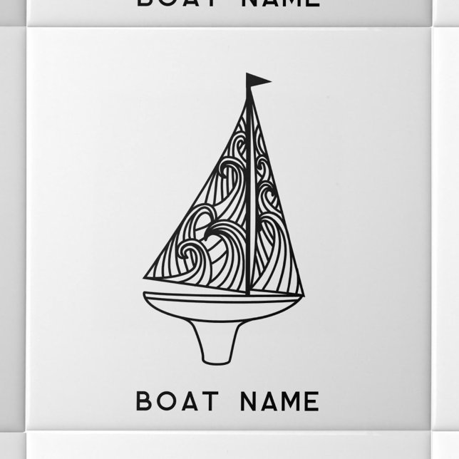 Sailing Boat Name  Ceramic Tile (Sailing boat with custom boat name text modern ceramic tile)