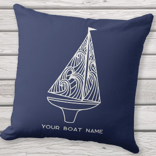 Sailing Boat Name Nautical Navy Blue Cushion