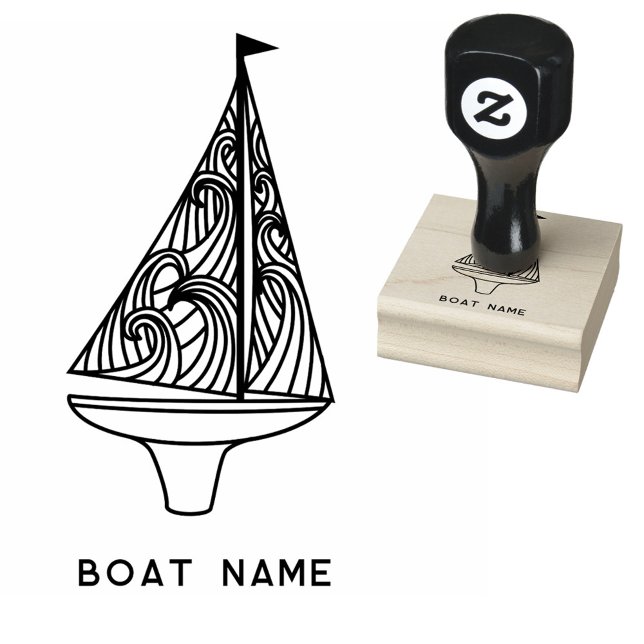 Sailing Boat Name  Rubber Stamp (Sail boat and custom boat name sailing rubber stamp)