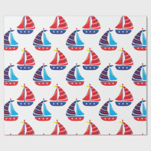 Sailing Boat Nautical Navy Blue Wrapping Paper