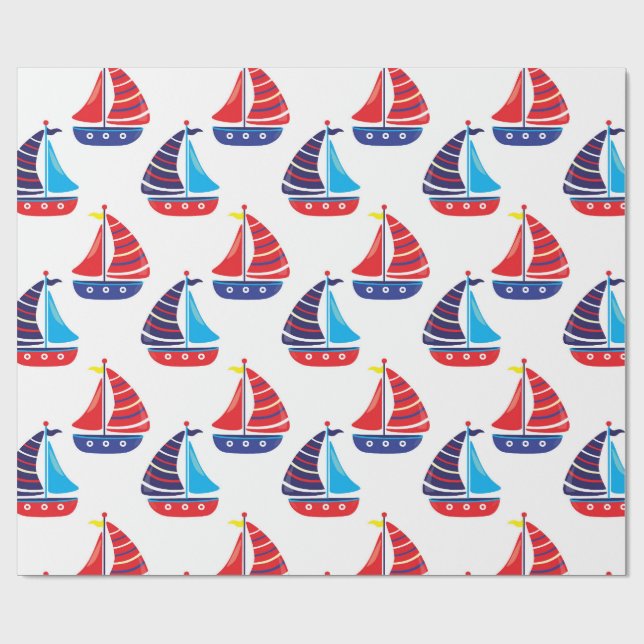 Sailing Boat Nautical Navy Blue Wrapping Paper (Flat)