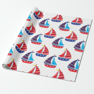 Sailing Boat Nautical Navy Blue Wrapping Paper