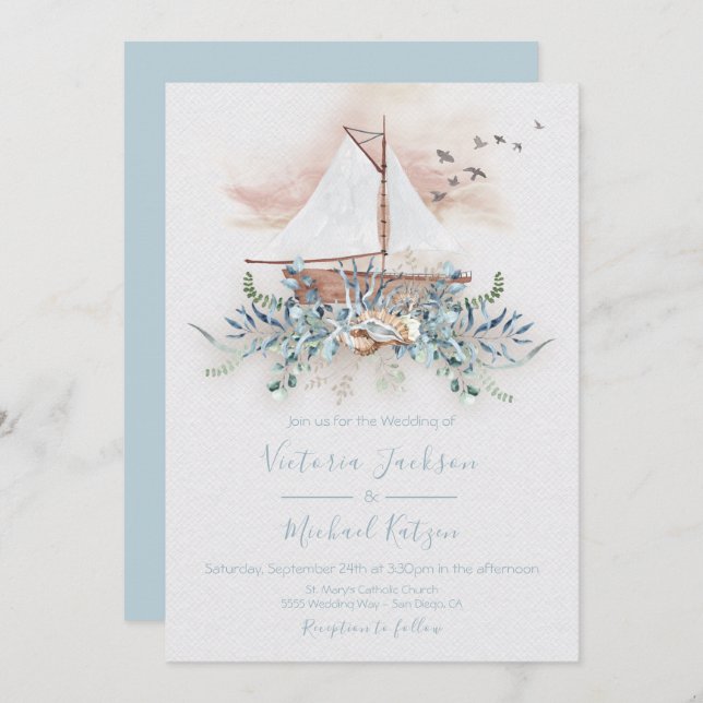 Sailing Boat Nautical Wedding invitations (Front/Back)
