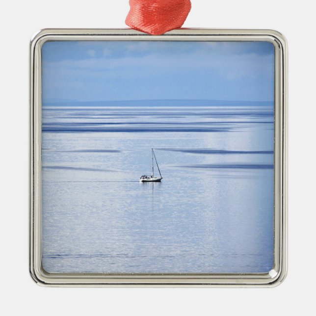 Sailing boat on sea, Nautical, blue water sky Metal Ornament (Front)